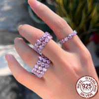 Bague romantique en argent Sterling 925, anneau en zircone cubique blanc rose en forme de cœur pour femmes, cadeaux d'anniversaire de saint-valentin, bijoux