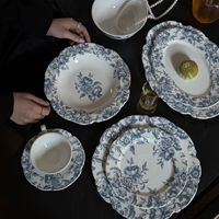 Tasse, assiette et bol en porcelaine à relief de rose bleue française Lelyi, sur pied haut, pour le rangement des desserts, l'affichage à domicile, écologique, assiette occidentale