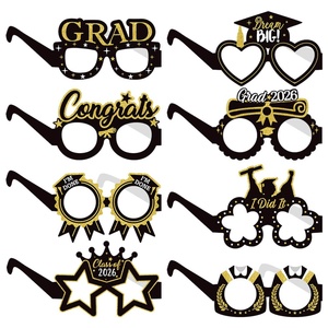 Accesorios para Fotos de Fiesta de Graduación, 8 Piezas, Divertidos, Negros y Dorados, con Diseños de Felicitación, Gafas de Fiesta - Product Image 2