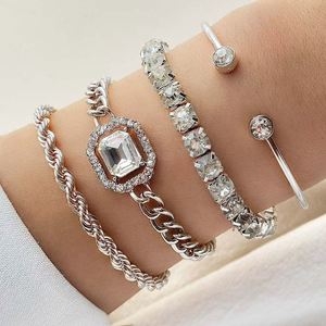 4 Pieces/Set Light Luxury Simple Design Geometric Chain <b>Bracelet</b> Personalized Women's Alloy <b>Bracelets</b> Fashionable Jewelry - Product Image 2