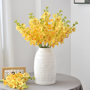 Fleurs d'orchidées Vanda artificielles Yoshinobu en soie polyester, 16 pièces, branche unique, plante décorative d'intérieur, jaune, rouge, blanc - Product Image 3