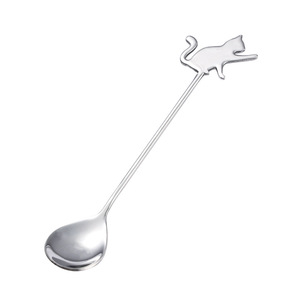 Cuchara agitadora negra de acero inoxidable 304 superventas cuchara de café de gato lindo de dibujos animados pastel postre cuchara de helado - Product Image 5