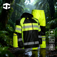 JIADE Conforme à la norme EN ISO 20471 Veste de pluie imperméable à haute visibilité et pantalon de pluie et sac Rip-Stop pour homme