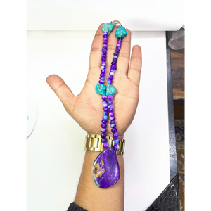 Collier de perles en Sugilite et Turquoise d'Arizona, pierres précieuses rares de la mine Wessels (356 ct), prix de gros pour la fabrication de bijoux - Product Image 1