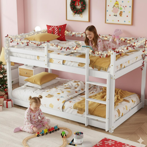 Современная деревянная двухъярусная кровать (низкая) с регулируемой высотой, с защитными бортиками, для общежитий и небольших помещений, без пружинного блока - Product Image 4