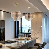 Lustre LED moderne en verre de Murano doré, hauteur réglable, pour salle à manger, salon, chambre, suspension tubulaire