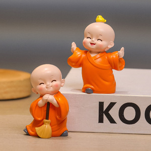 Cute Little Monk Resin <b>Statue</b> Set For Home Office Desk Decoration Artistic Craft Gift - Product Image 2