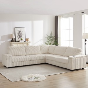 Oversized L-Shaped Corduroy Corner Sofa Set Modern Design Two <b>Storage</b> Spaces <b>USB</b> Type-C Port Cup Holder Deep Seat Living Room - Product Image 1