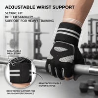 Gants de fitness demi-doigts pour musculation haltères et barres, antidérapants, anti-callosités, avec support poignet et paume respirante rembourrée
