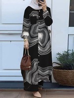par bouton d'impression numérique abstraction de style classique américain taille libre pantalon turquie qatar femme musulmane