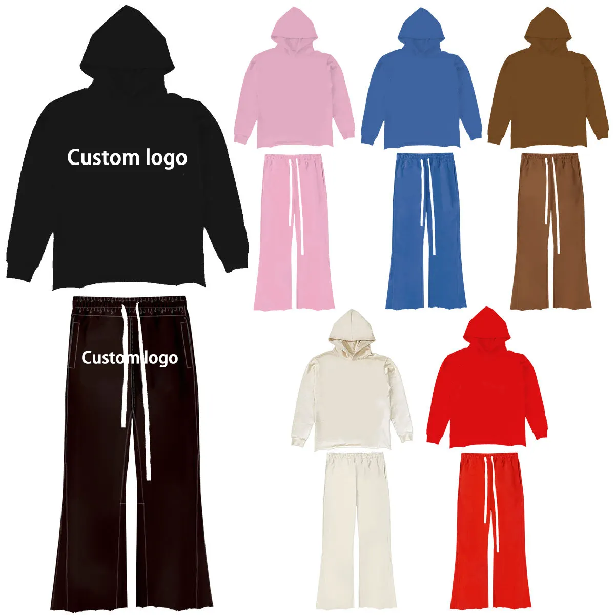 Moda 2 parça Sweatpants ve Hoodie seti özel örümcek Hoodie tişörtü özel alevlendi Sweatpants Flare eşofman erkekler için