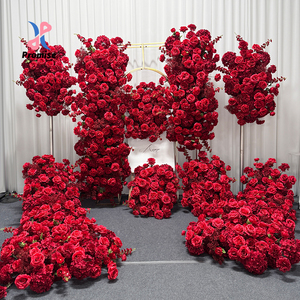 Conjunto de flores artificiales de lujo para telón de fondo de boda, color rojo intenso, decoración floral para arco de ceremonia y pasillo - Product Image 1