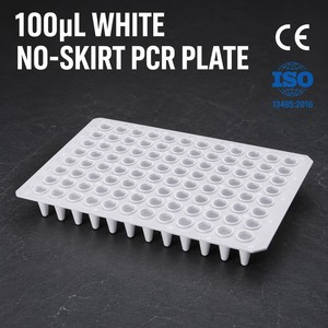 Placa PCR de 96 puestos sin falda, blanca, 100uL, sin DNase ni RNase, material PP para pruebas de amplificación de ADN y ARN en biología molecular - Product Image 1
