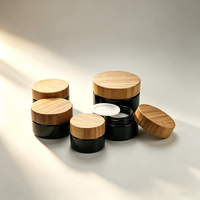 Pot en verre givré noir mat avec couvercle en bambou, disponible en 5g, 10g, 15g, 20g, 30g, 50g, 100g