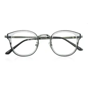 2022 Latest Retro Transparent Acetate Frames Eyeglasses Optical Glasses with metal temples