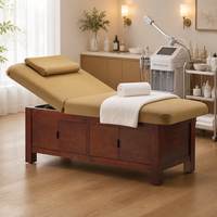 Table de massage avec base en bois massif, armoire de rangement, dossier réglable, lit de beauté en cuir PU, 190x80x65cm, pour salon de beauté et spa