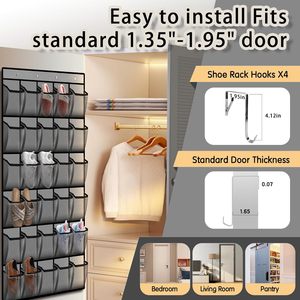 Organizador de zapatos para colgar sobre la puerta, 30 bolsillos, almacenamiento colgante de malla para zapatos detrás de la puerta, montaje en pared, gris - Product Image 6