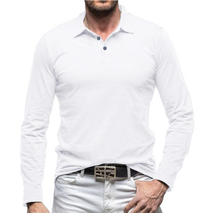 Camisas <span class=keywords><strong>Polo</strong></span> de Algodón Puro para <span class=keywords><strong>Hombre</strong></span>, Camisetas Casuales con Botones, Prenda de <span class=keywords><strong>Manga</strong></span> <span class=keywords><strong>Larga</strong></span> de Color Sólido con Logotipo Personalizado - Product Image 2