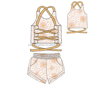 Ensemble de vêtements pour filles tendance, 2 pièces, sans manches, hauts et shorts <span class=keywords><strong>Lenny</strong></span>, tenues d'été pour bébés et enfants - Product Image 3