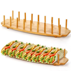 Soporte de madera para tacos, bandeja ovalada reutilizable para tacos con 18 soportes para reuniones familiares - Product Image 1
