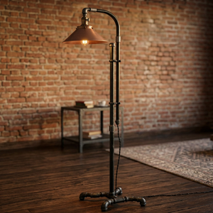 Industrial Floor Lamp Iron Pipe Construction Adjustable Height <b>Black</b> Metal <b>Shade</b> LED E27 Base 6000K Daylight Living Room Use - Product Image 2