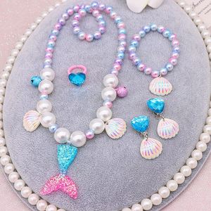Ensemble de bijoux pour filles, 2/5 pièces, collier de perles de sirène, bracelet, bague, boucles d'oreilles, jouets pour enfants, accessoires de mode princesse pour filles - Product Image 1