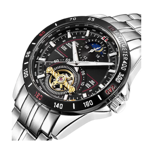 Usine lot personnalisé entièrement en acier inoxydable boîtier squelette volant 24 heures affichage lumineux hommes automatique montre mécanique - Product Image 2