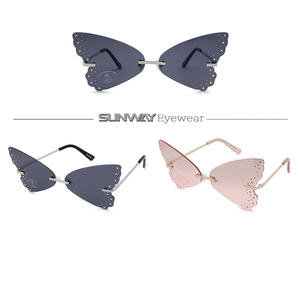 New Trendy Fashion Diamond Butterfly Ladies Luxury Shades Metal Sun Glasses Crystal Rhinestone Rimless Designer Women Sunglasses - Product Image 2