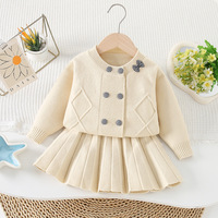 Ensemble jupe et pull pour filles, automne-hiver, nouveau modèle, ensemble tricoté à double boutonnage, style coréen, robe élégante et simple pour petite fille, robe de princesse