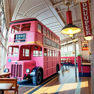 Red retro simulazione <span class=keywords><strong>bus</strong></span> a due piani con paesaggio stradale a <span class=keywords><strong>Londra</strong></span>, Regno Unito. Celebrità di Internet. Popolare multi-livello - Product Image 3