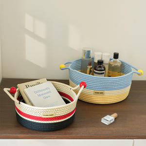 Panier de rangement en corde de coton Vuan Ben, rond, fait main, multifonctionnel, organisateur de bureau pour jouets, collations, articles divers, grande capacité - Product Image 1