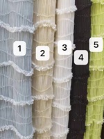 Tissu en mousseline froissée bleu clair doux, bords ondulés transparents, tissu plissé vert avec bords en dentelle pour jupe et robe femme