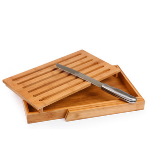 Bamboo Bread Slicer With <b>Knife</b> And Cutting Tray For Fresh Bread Slicing 12x8 Inches - Product Image 2