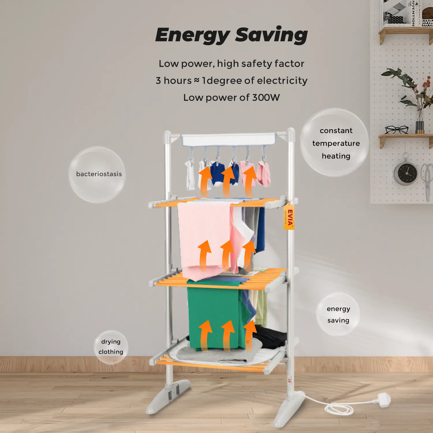 EVIA Household Folding Electric Cloth Dryer 3 Tier Heated Clothes Drying Rack