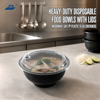 Togo ZS ZS-48 Contenant alimentaire rond jetable de 48 oz sans BPA, compatible micro-ondes, avec couvercle en plastique PP, design moderne