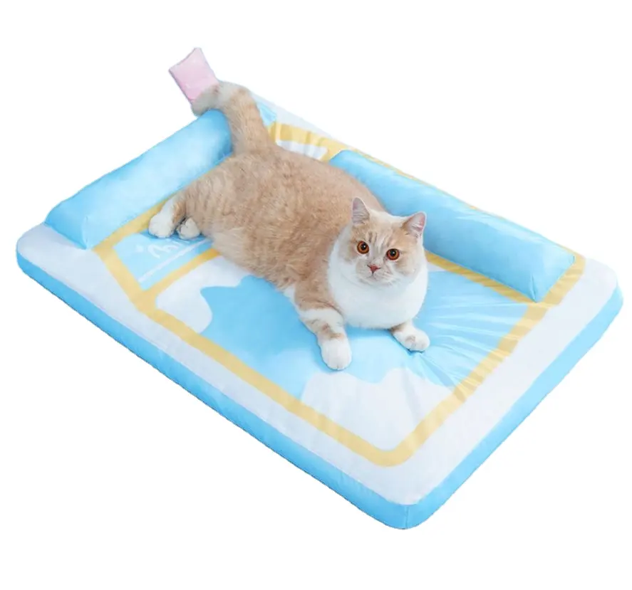 Venta al por mayor impermeable suave mascota almohadilla de refrigeración gato nido perro Mat con almohada pequeña interior perro y gato cama