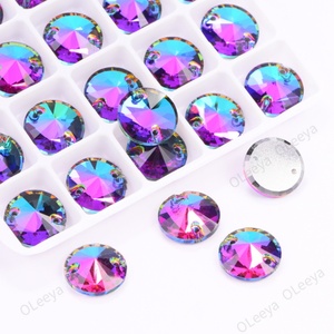 Boutons en strass à coudre Oleeya Factory, qualité supérieure 5A, cristal AB, forme ronde Rivoli, 12 mm, dos plat, colorés, pour bouquets - Product Image 5