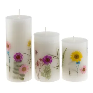 hot selling soy wax decorative gifts hot selling pillar dried flower private label luxury scented candles gifts sets
