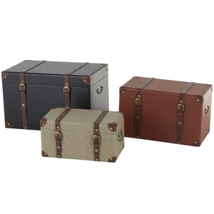Metal Strap Rectangle Trunk <b>Boxes</b> Set 2 Handcrafted Multifunction Travel Storage Trunks <b>Keepsake</b> Handles Farmhouse Rustic Decor - Product Image 3