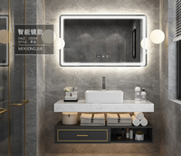 Meuble-lavabo mural de qualité supérieure, directement de l'usine, avec lavabo et poignée, meuble-lavabo moderne pour salle de bain avec robinet et miroir