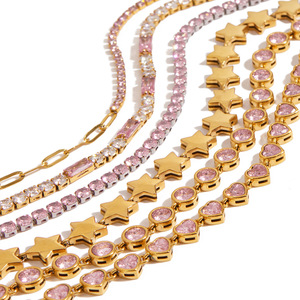 Collares de Moda en Capas, Juego de Joyería con Cadena de Estrella y Corazón de Circonio Rosa Dorado, para Fiestas y Ocasiones Especiales - Product Image 5