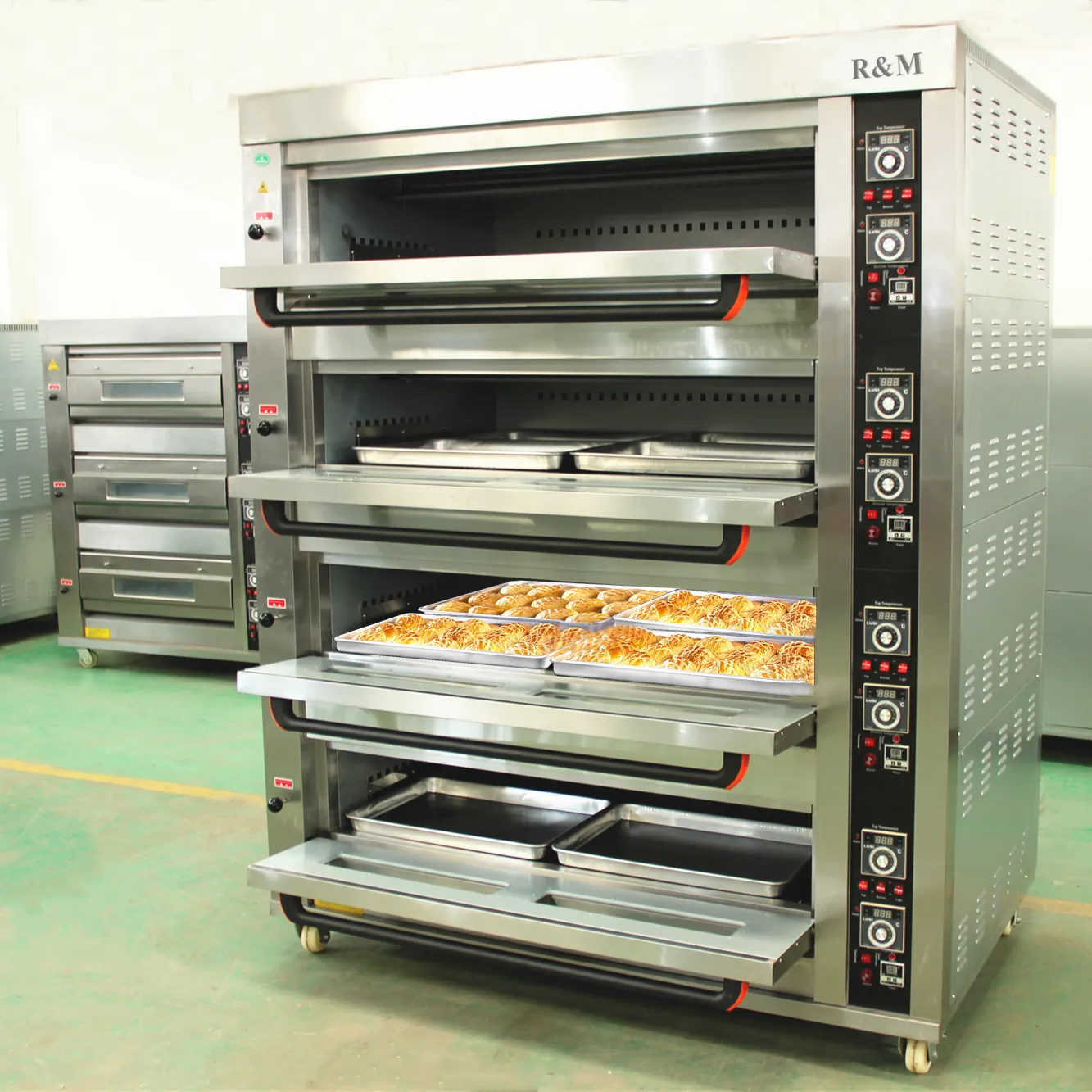 Peralatan pemanggang kue oven komersial dek roti elektrik daya gas 3 4 dek pizza besar industri 9 12 16 nampan untuk memanggang kue