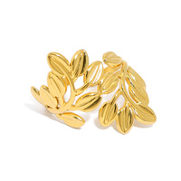 Bague polyvalente en acier inoxydable, forme de feuille creuse unique, ajustable et ouverte