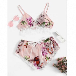 Setelan Lingerie sutra piyama pendek Satin wanita baru kustom mode - Product Image 2