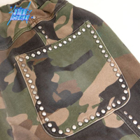 Ensemble de survêtement décontracté personnalisé pour l'automne, motif camouflage, avec fermeture éclair, coupe oversize, évasée et ample, effet délavé à l'acide, comprenant un pantalon de survêtement et un sweat à capuche