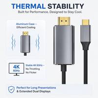Cable USB C a HDMI de Aluminio, 4K 60Hz, Chapado en Oro, HDCP HDR, para MacBook, Laptop, Monitor, Proyector
