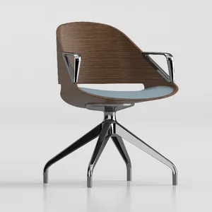 现代豪华人体工程学木质可调旋转任务椅镀铬饰面胶合板办公椅本木家庭办公椅