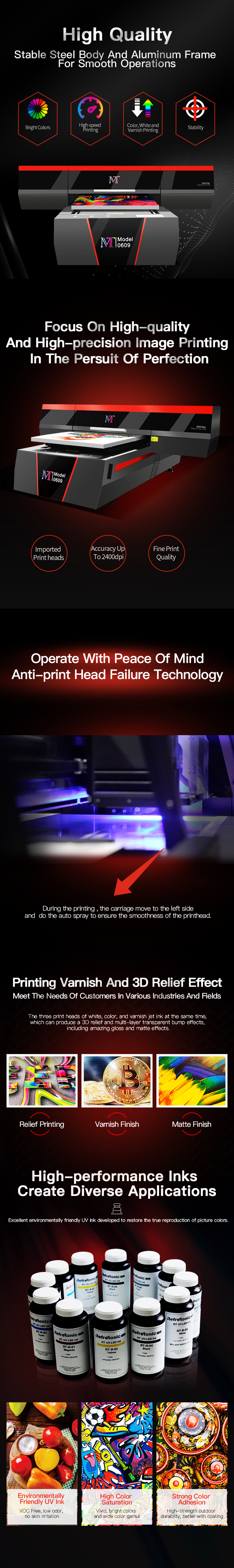 MT Refreto<i></i>nic UV Flatbed printer MT-UV6090pro me<i></i>tal glass  printing machine
