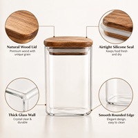 Contenants de stockage alimentaire de luxe avec étiquette personnalisée, 4 oz, en verre borosilicate, avec couvercles en bois d'acacia