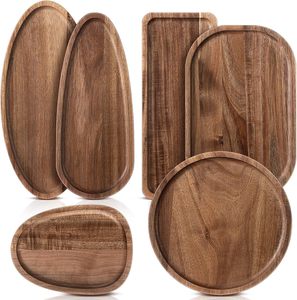 Juego de 6 Platos de Servir de Madera de Acacia, Bandejas de Madera Sólida, Tabla de Charcutería para Cocina, Tabla de Quesos y Aperitivos - Product Image 1